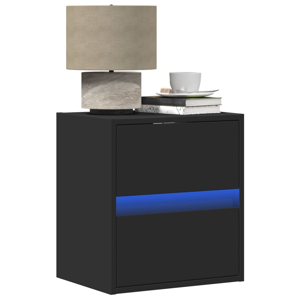 Wall-mounted Bedside Cabinet with LED Lights Black - vid-3307963 - Discount Dealers
