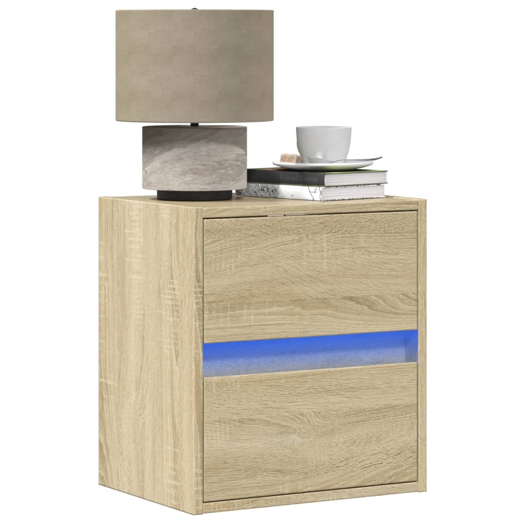 Wall-mounted Bedside Cabinet with LED Lights Sonoma Oak - vid-3307965 - Discount Dealers