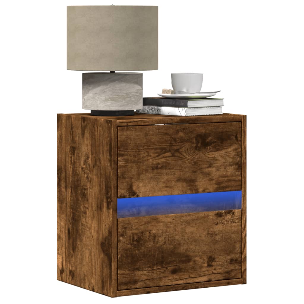 Wall-mounted Bedside Cabinets with LED Lights 2 pcs Smoked Oak - vid-3307970 - Discount Dealers