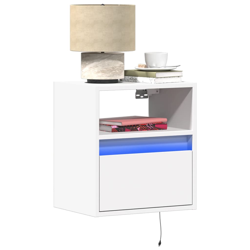 Wall-mounted Bedside Cabinet with LED Lights White - vid-3307975 - Discount Dealers