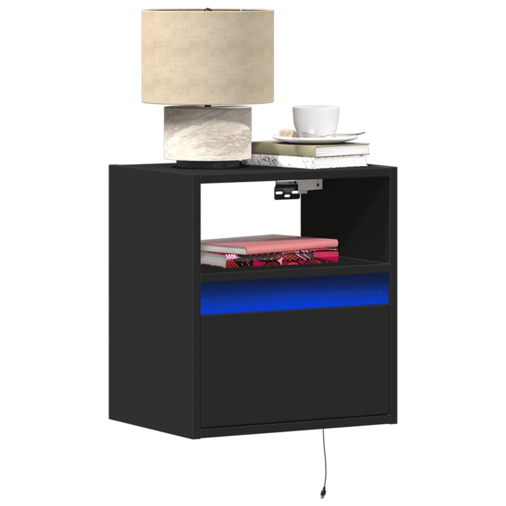 Wall-mounted Bedside Cabinets with LED Lights 2 pcs Black - vid-3307978 - Discount Dealers