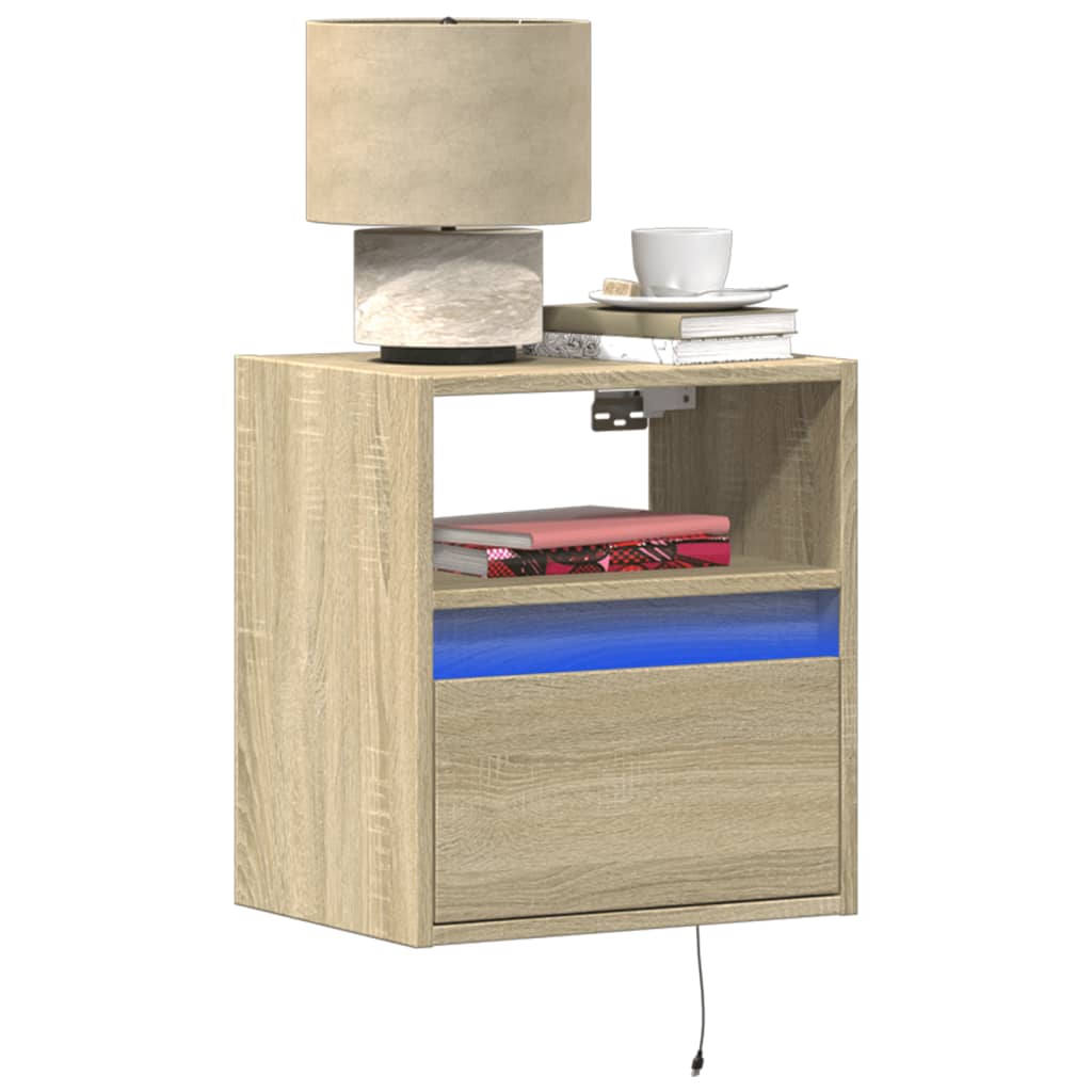 Wall-mounted Bedside Cabinets with LED Lights 2 pcs Sonoma Oak - vid-3307980 - Discount Dealers