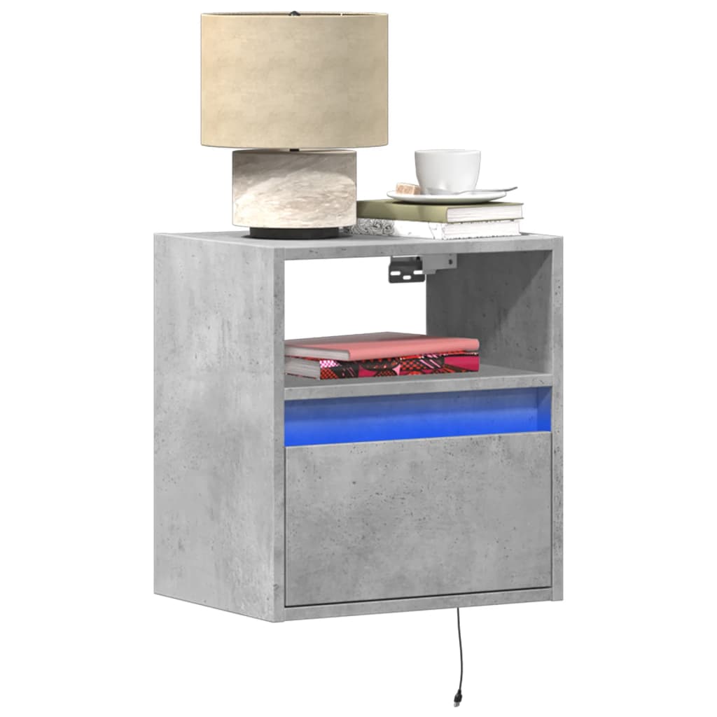 Wall-mounted Bedside Cabinets with LED Lights 2 pcs Concrete Grey - vid-3307982 - Discount Dealers