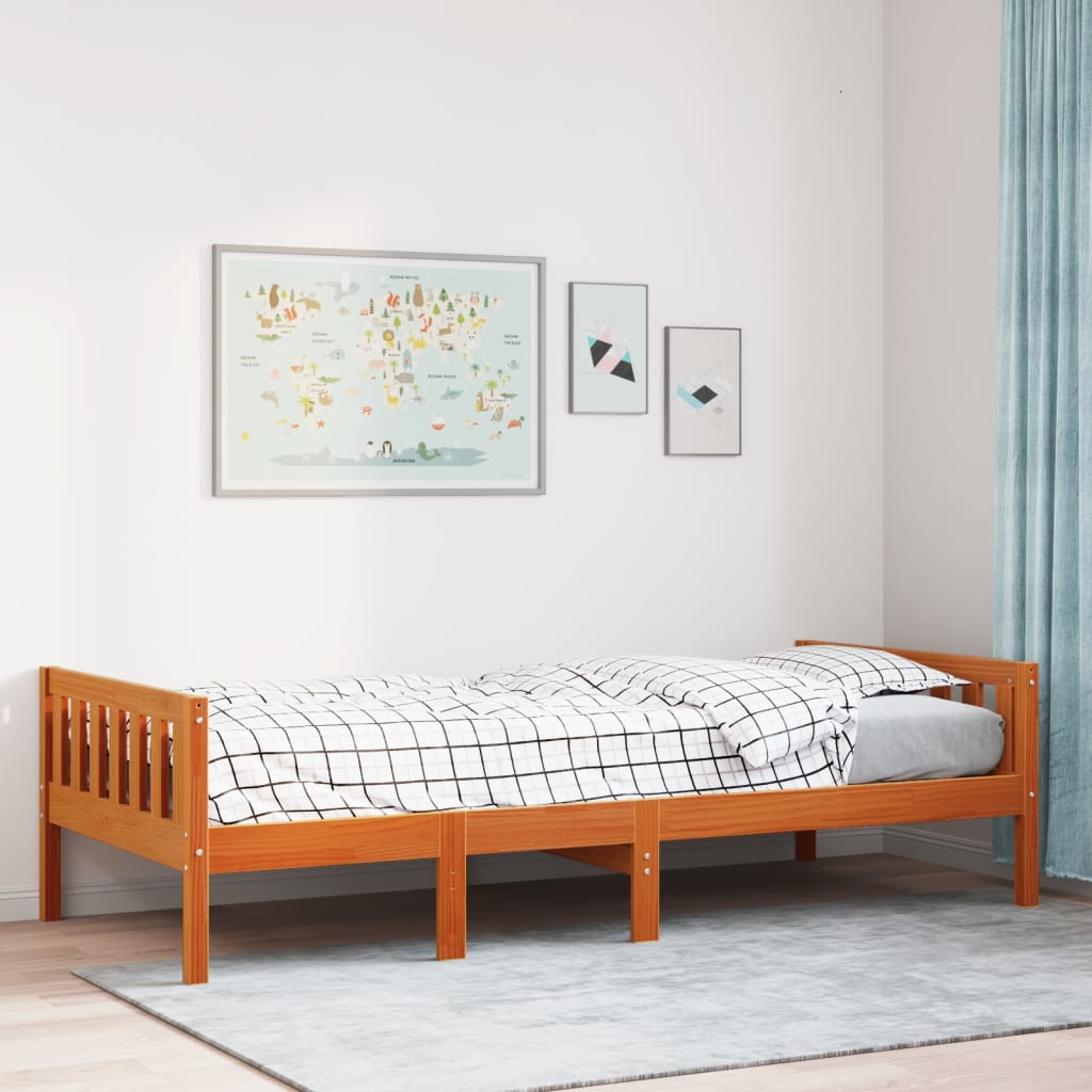 Children's Bed Wax Brown 80x200cm Solid Wood Pine - Sid & Sam