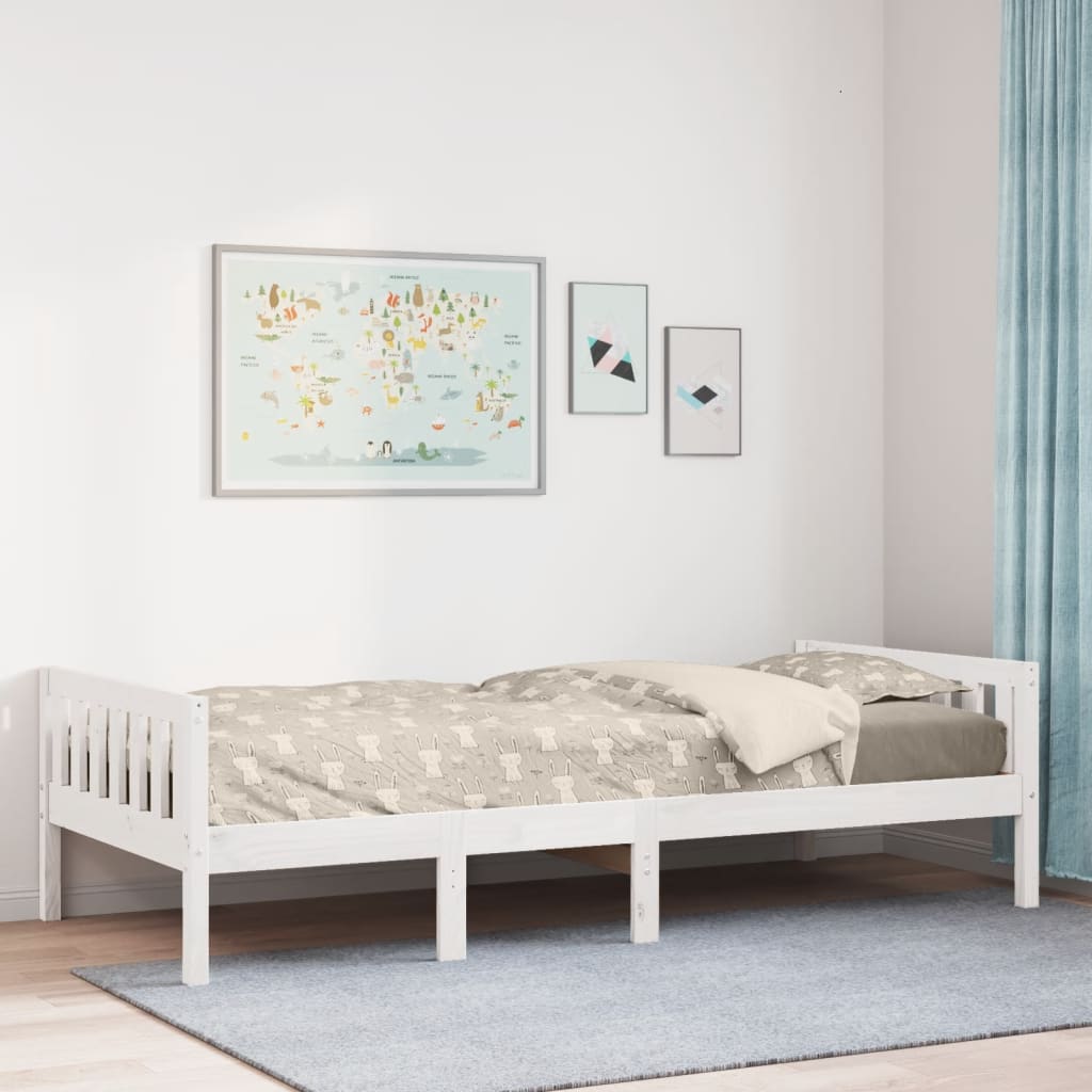 Children's Bed White 75x190cm Solid Wood Pine - Charlotte Dunes