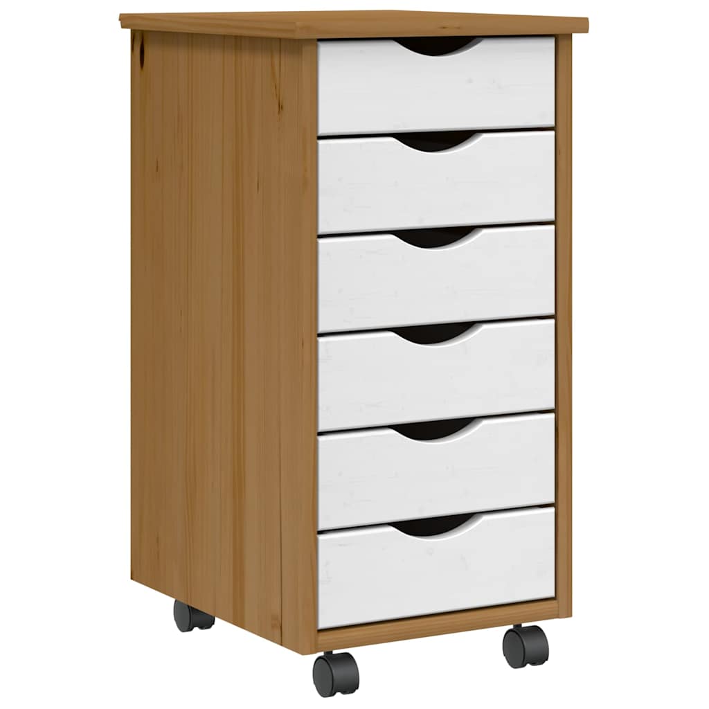 Rolling Cabinet with Drawers MOSS Honey Brown Solid Wood Pine - Unbeatable Bargains