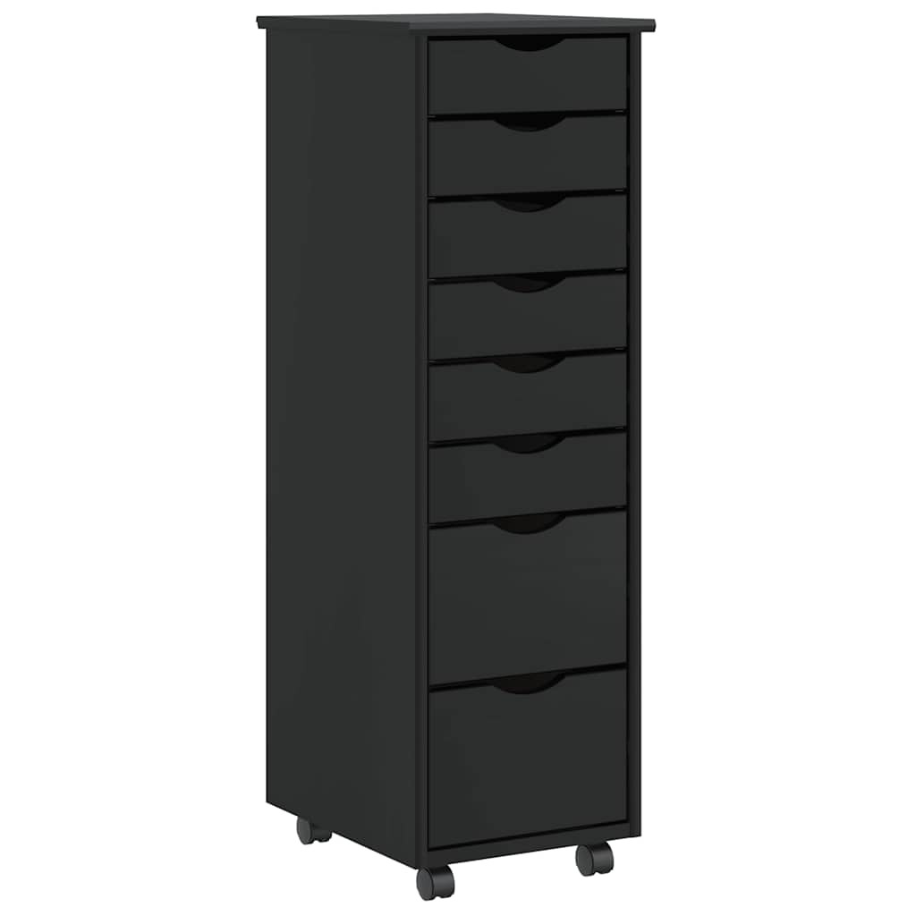 Rolling Cabinet with Drawers MOSS Black Solid Wood Pine - Style and Chic