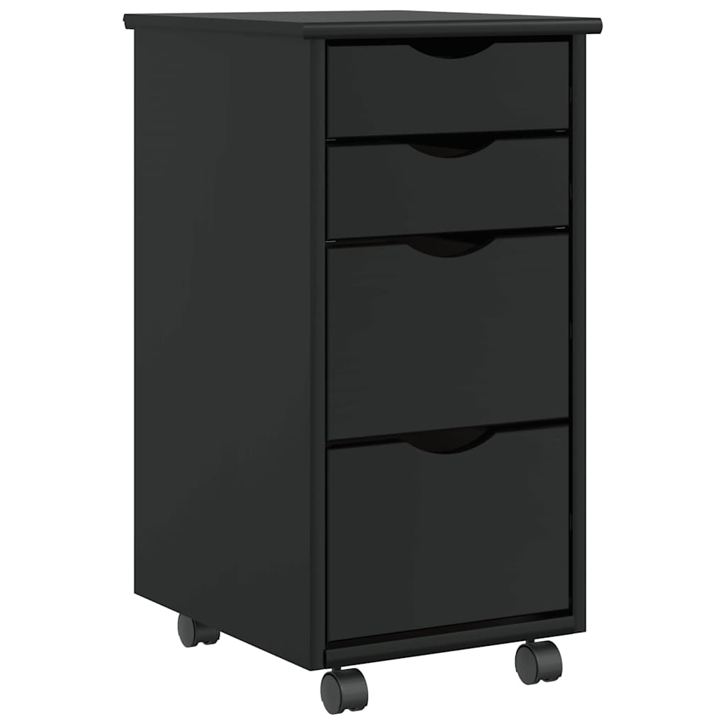 Rolling Cabinet with Drawers MOSS Black Solid Wood Pine - Tyrell & Tyrell