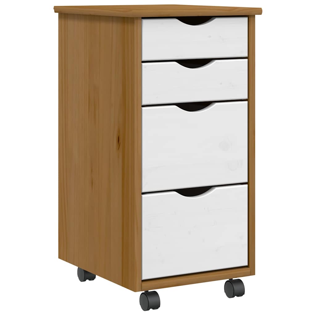 Rolling Cabinet with Drawers MOSS Honey Brown Solid Wood Pine - Merkel Designers
