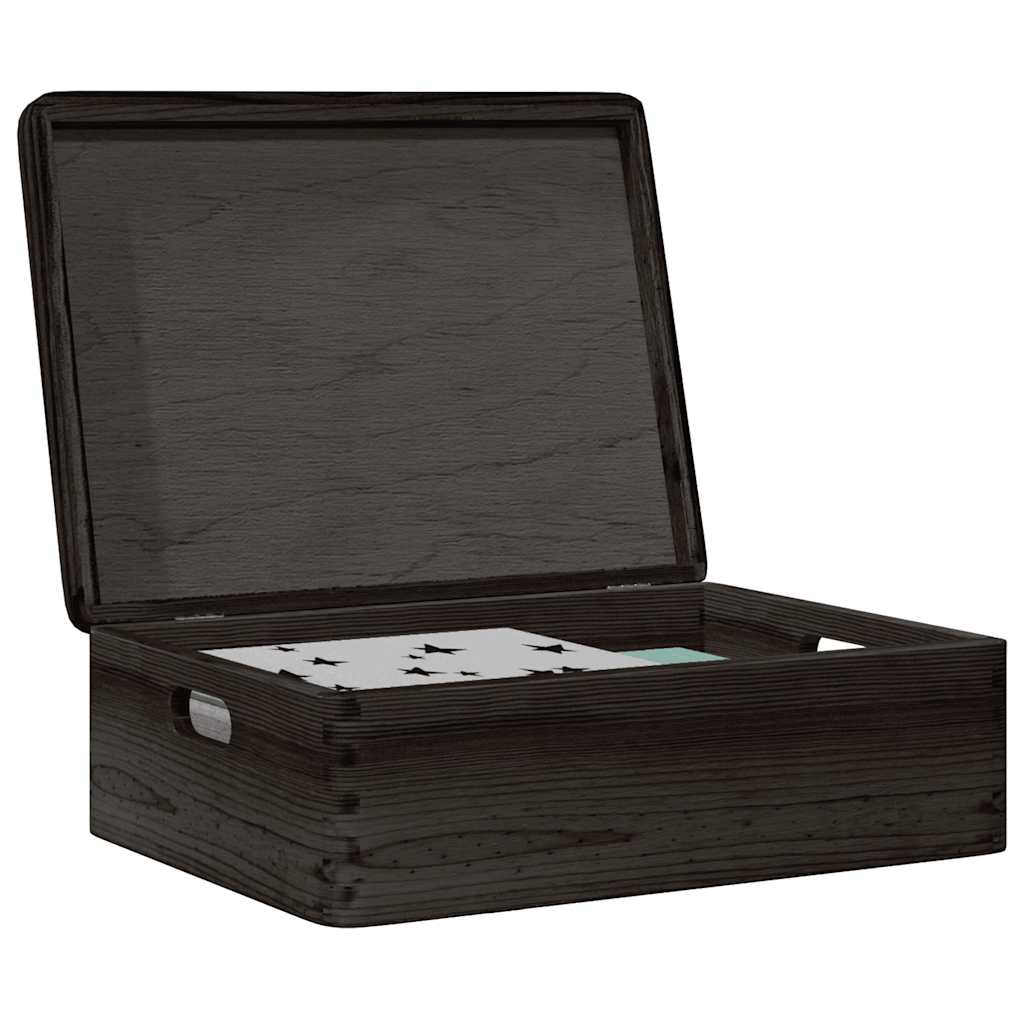 Wooden Box with Lid and Handles Black 40x30x13cm Solid Wood Pine - Charlotte Dunes