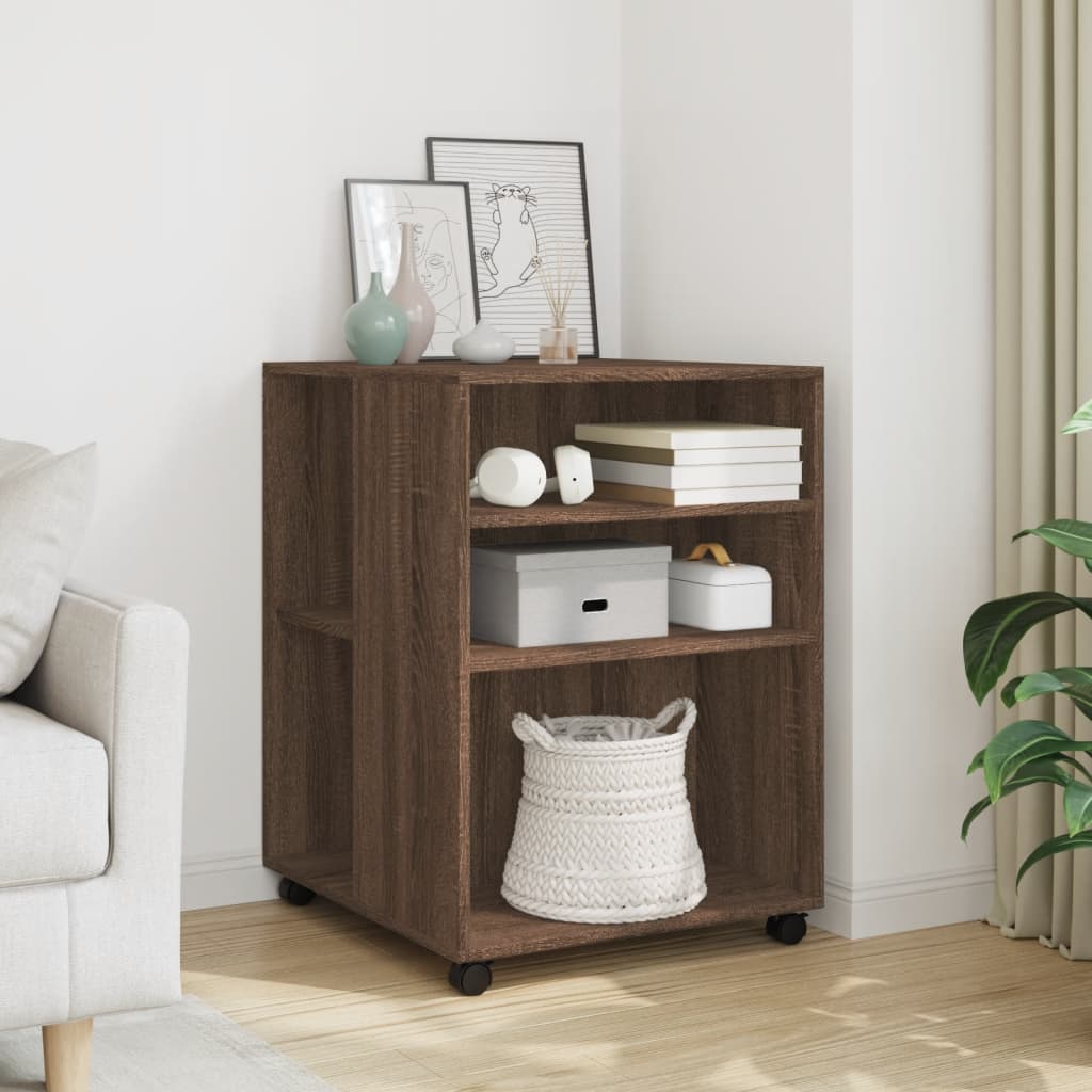Side Table with Wheels Brown Oak 55x60x78 cm Engineered Wood - Decor Base