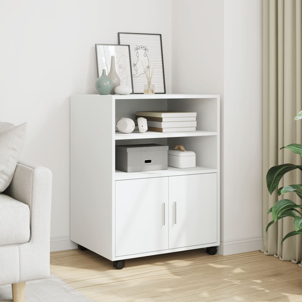 Rolling Cabinet White 60x48x81 cm Engineered Wood - Brittle & Co