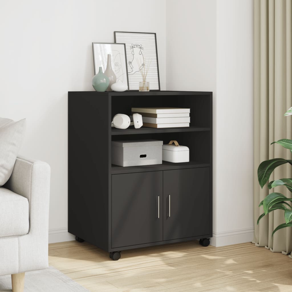 Rolling Cabinet Black 60x48x81 cm Engineered Wood - Brittle & Co