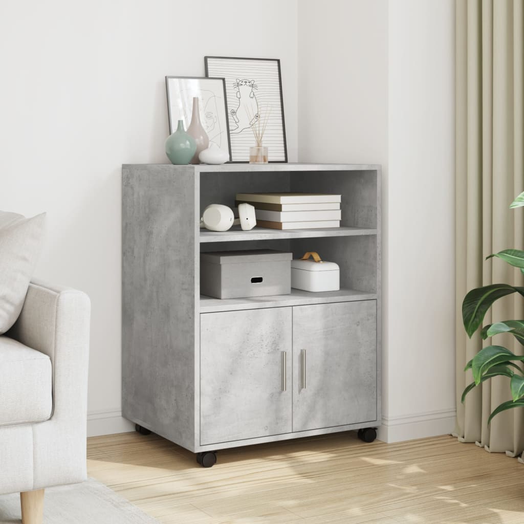 Rolling Cabinet Concrete Grey 60x48x81 cm Engineered Wood - Brittle & Co