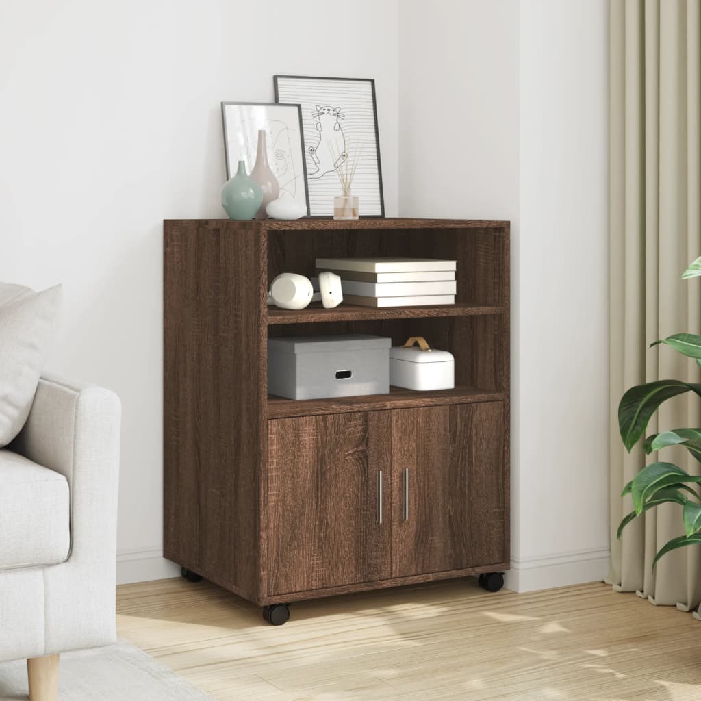 Rolling Cabinet Brown Oak 60x48x81 cm Engineered Wood - Brittle & Co