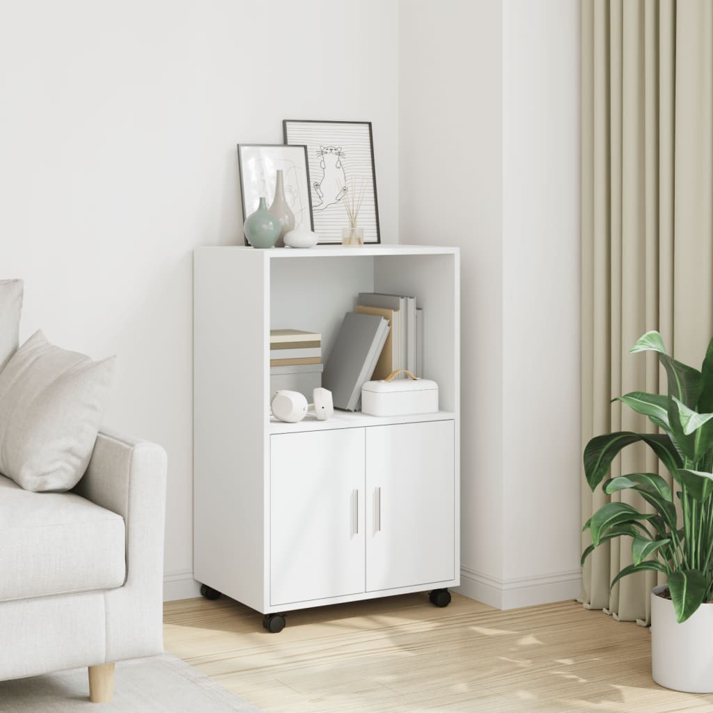 Rolling Cabinet White 55x40x91 cm Engineered Wood - Direct Imports