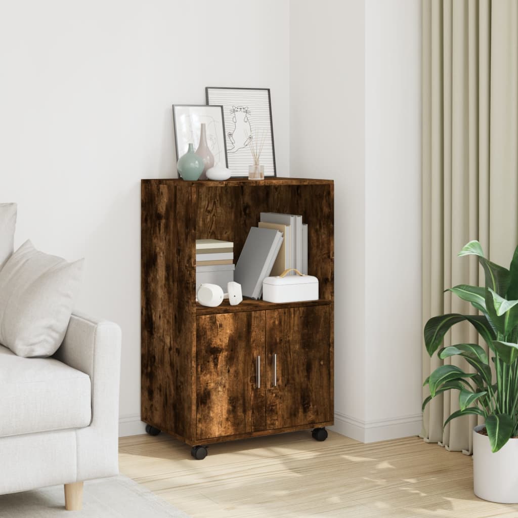 Rolling Cabinet Smoked Oak 55x40x91 cm Engineered Wood - Direct Imports