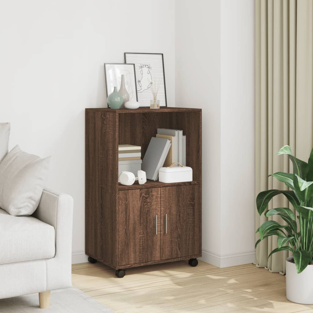 Rolling Cabinet Brown Oak 55x40x91 cm Engineered Wood - Direct Imports