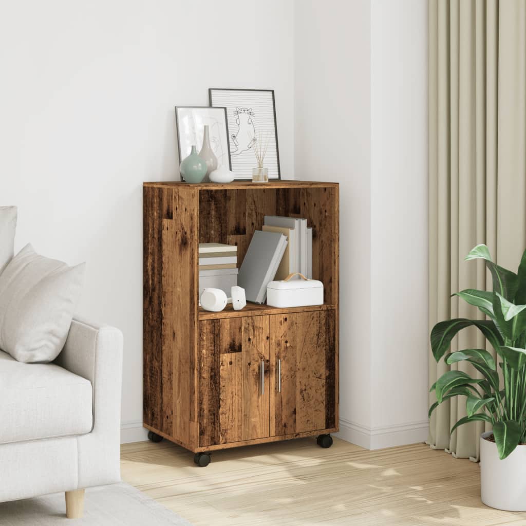 Rolling Cabinet Old Wood 55x40x91 cm Engineered Wood - Direct Imports