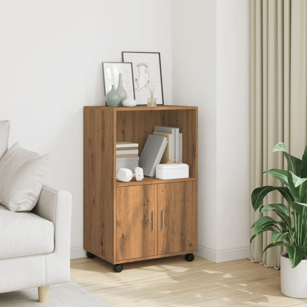Rolling Cabinet Artisian Oak 55x40x91 cm Engineered Wood - Direct Imports