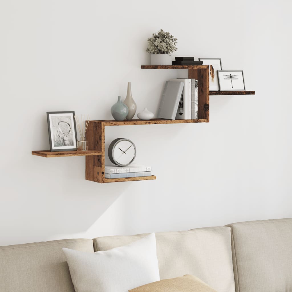 Wall Shelf Old Wood 104x15x49 cm Engineered Wood - Sid & Sam