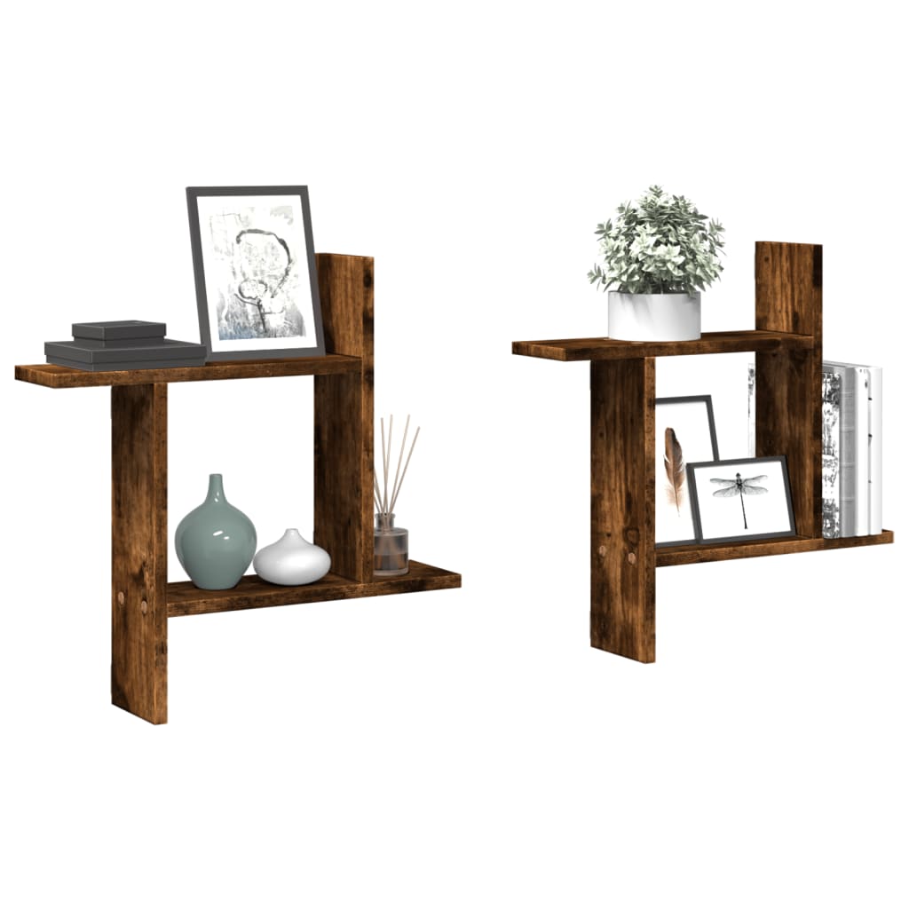 Wall Shelves 2 pcs Smoked Oak 50x12x50 cm Engineered Wood - Discount Dealers
