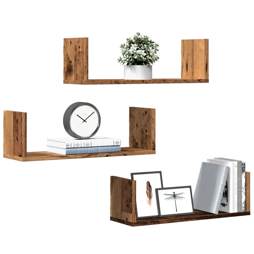 Wall Shelves 3 pcs Old Wood 58x18x18 cm Engineered Wood - Charlotte Dunes
