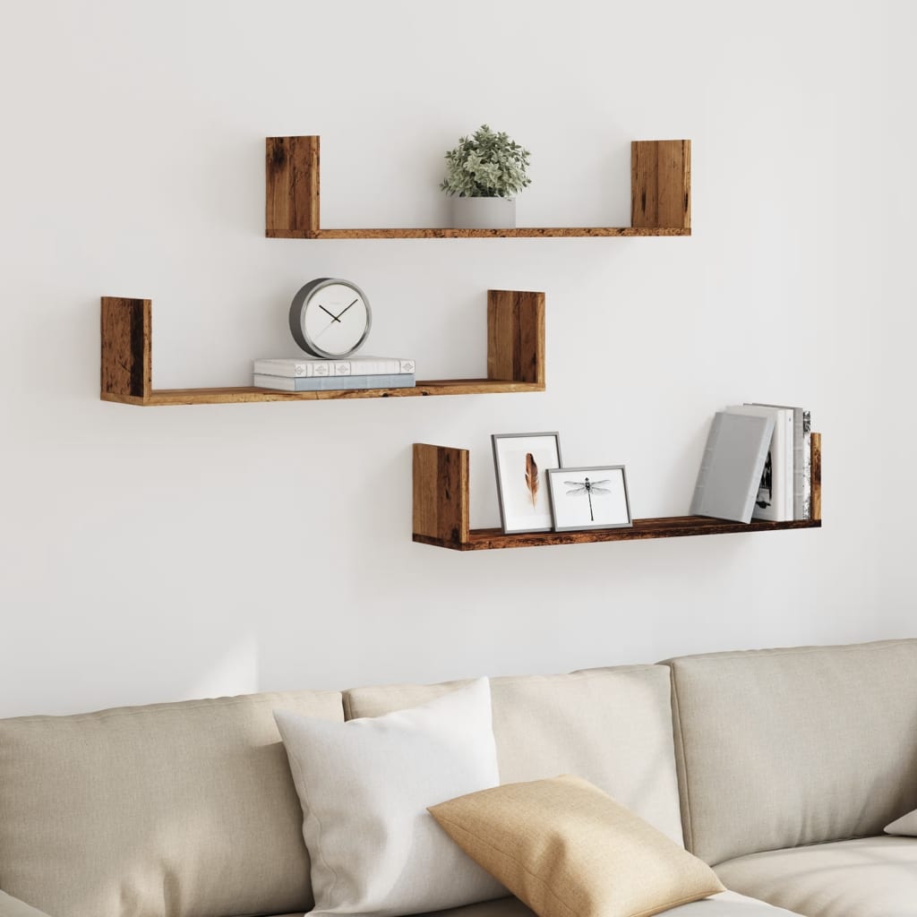 Wall Shelves 3 pcs Old Wood 80x18x18 cm Engineered Wood - Charlotte Dunes