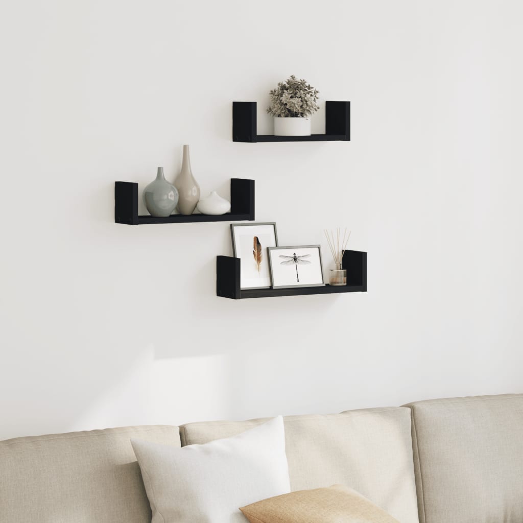 Wall Shelf 3 pcs Black Engineered Wood - Charlotte Dunes