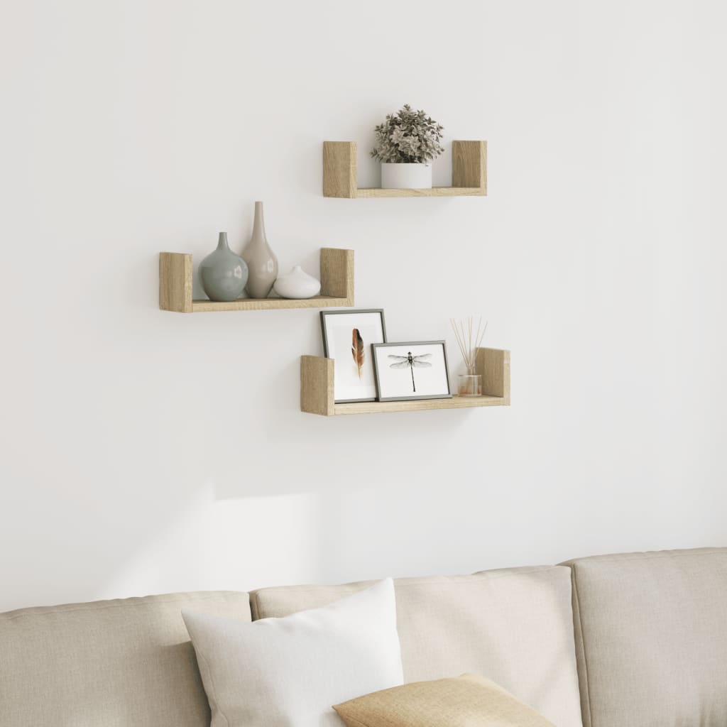 Wall Shelf 3 pcs Sonoma Oak Engineered Wood - Charlotte Dunes