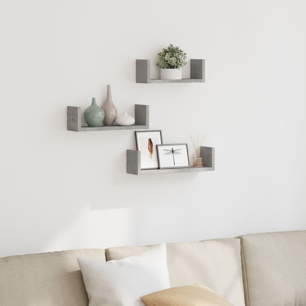 Wall Shelf 3 pcs Concrete Grey Engineered Wood - Charlotte Dunes