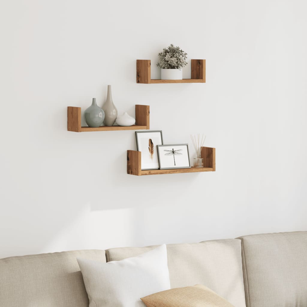 Wall Shelf 3 pcs Artisian Oak Engineered Wood - Decor Base