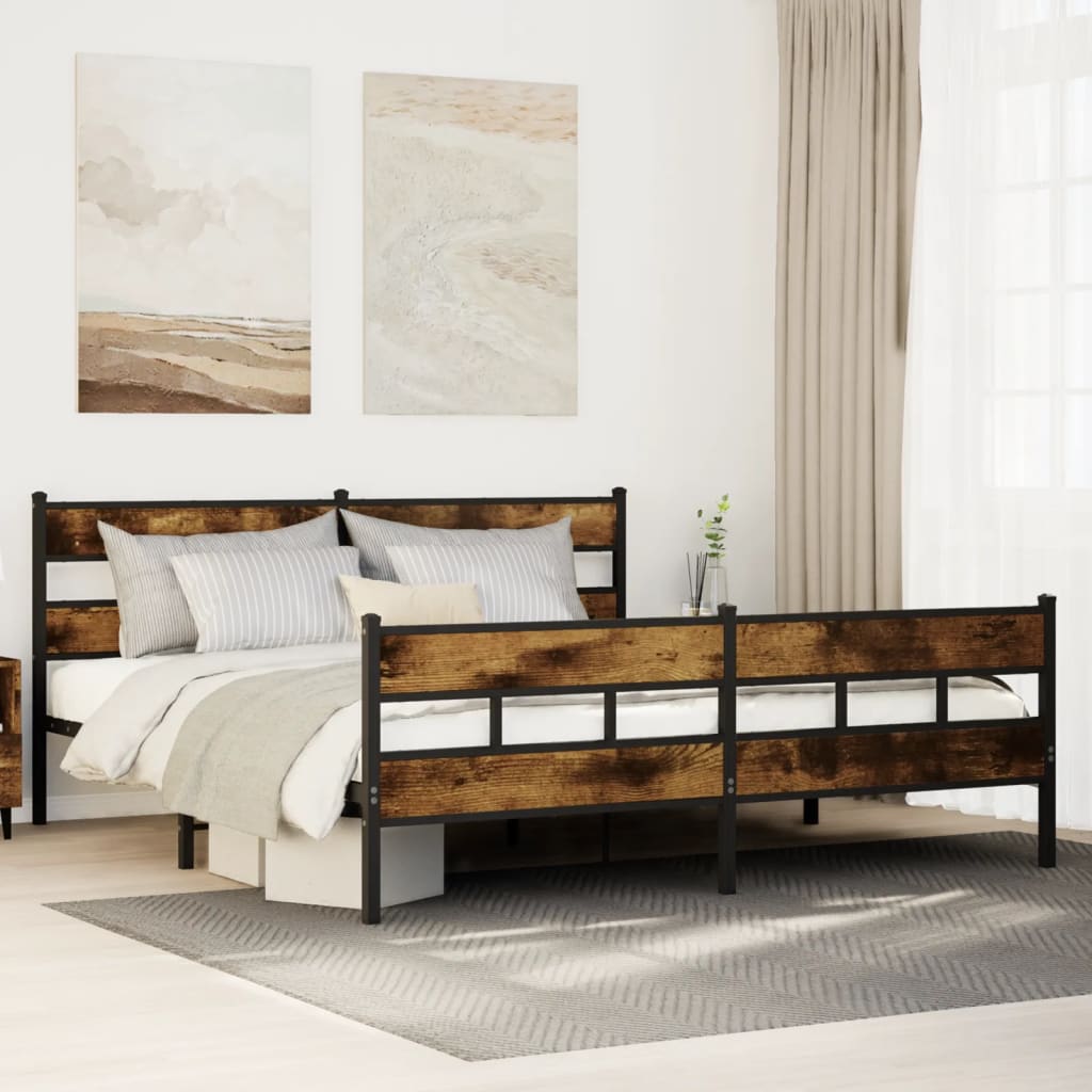 Metal Bedframe Smoked Oak 180x200cm Super King - Merlin Deals