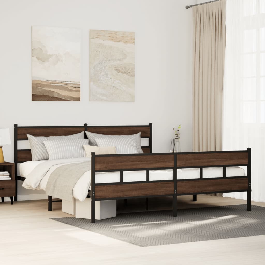 Metal Bedframe Brown Oak 180x200cm Super King - The Home Maker