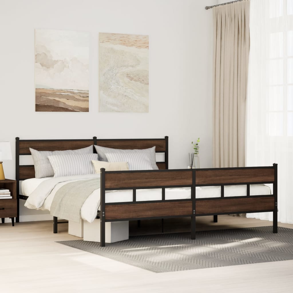 Metal Bedframe Brown Oak 183x213cm - Design Hut