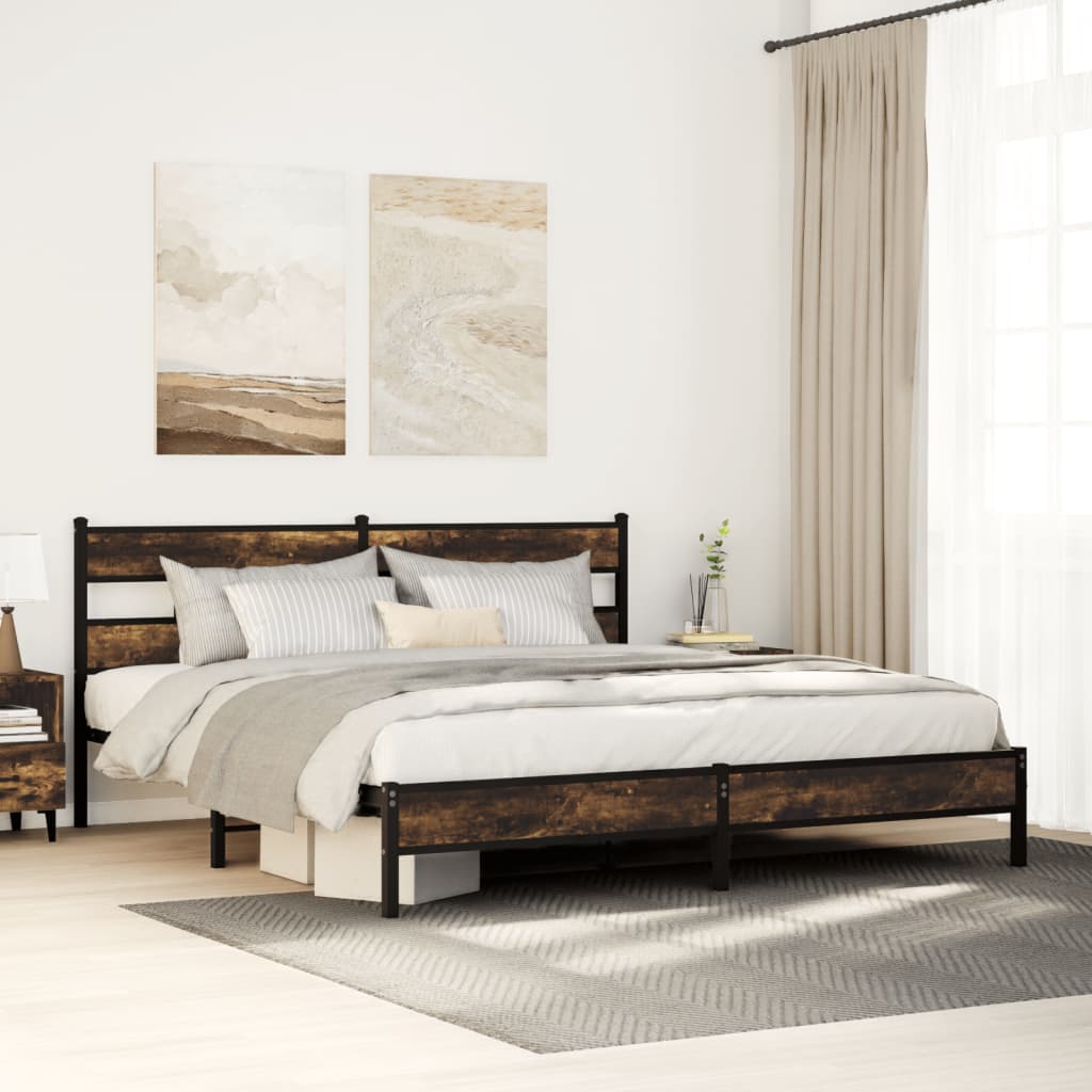 Metal Bedframe Smoked Oak 193x203cm - Discount Dealers