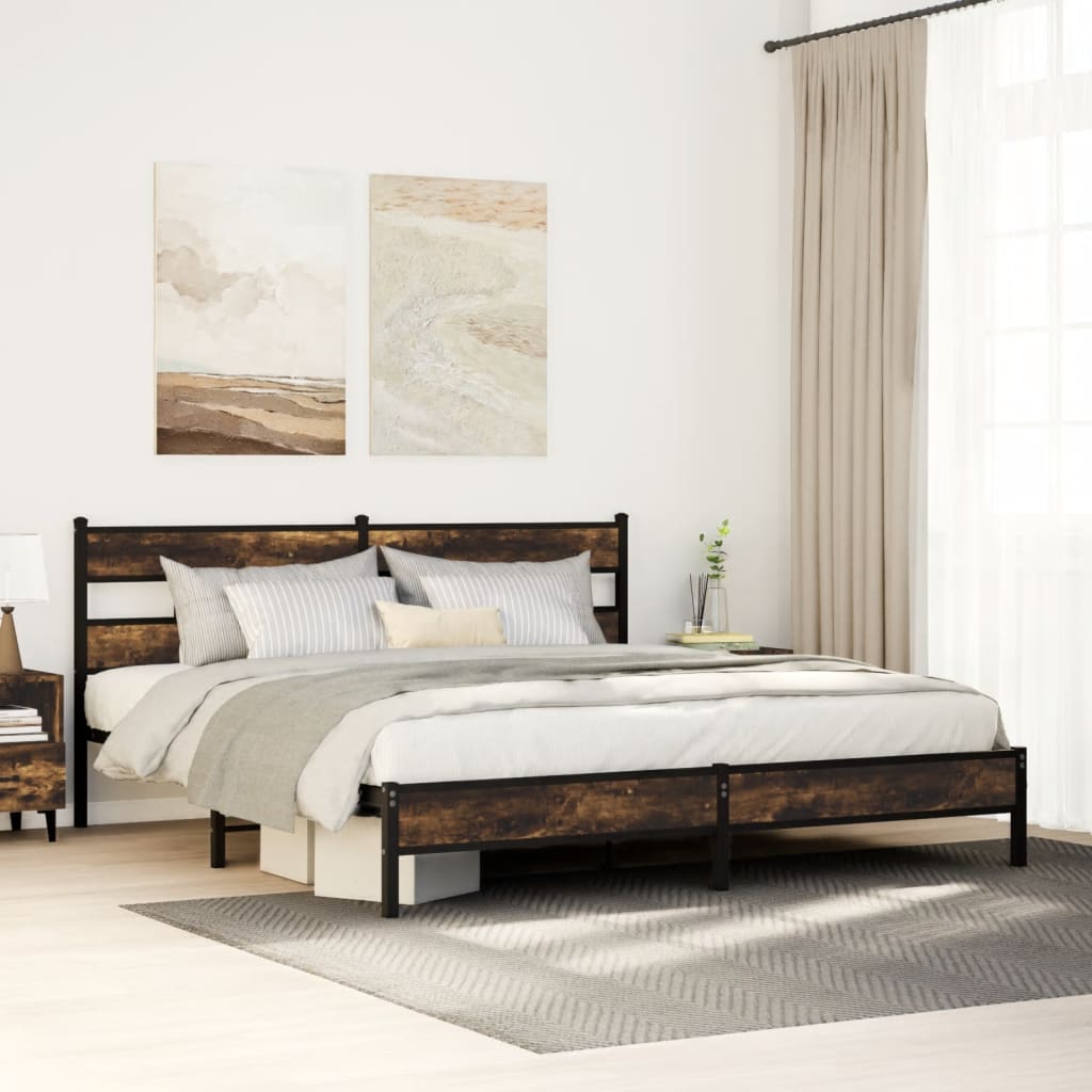 Metal Bedframe Smoked Oak 200x200cm - Charlotte Dunes