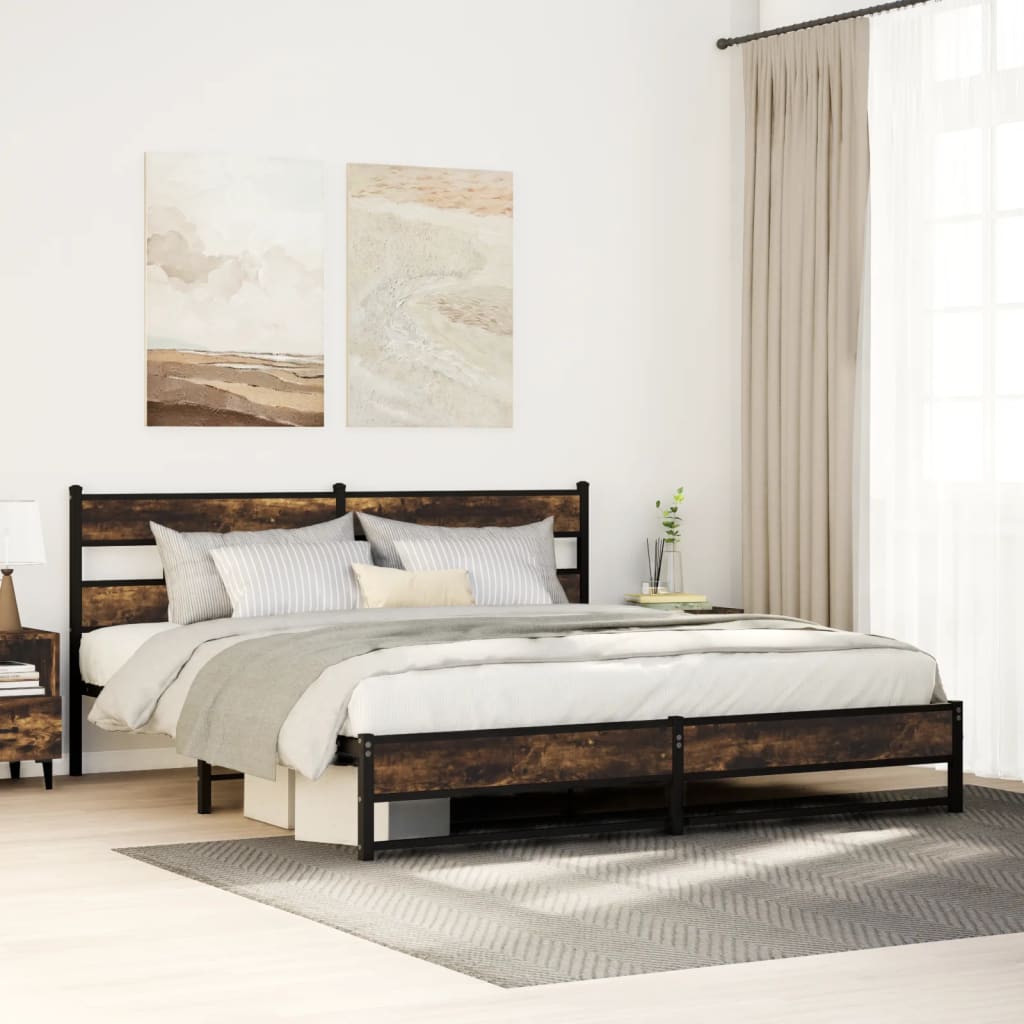 Metal Bedframe Smoked Oak 193x203cm - Discount Dealers