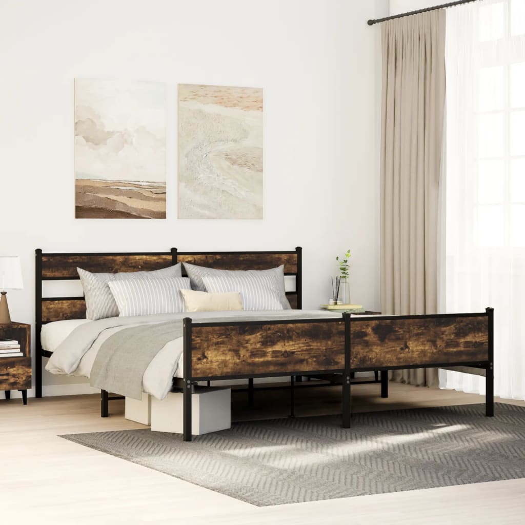 Metal Bedframe Smoked Oak 183x213cm - Charlotte Dunes