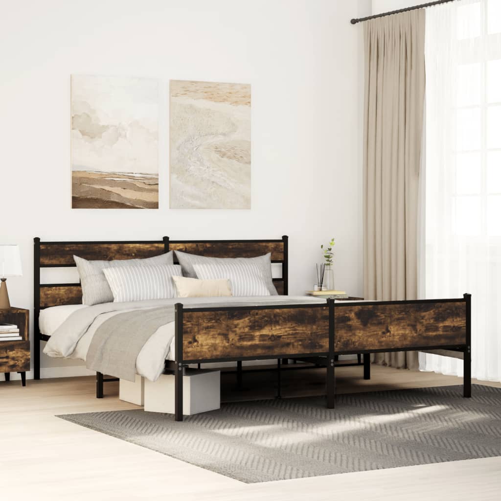 Metal Bedframe Smoked Oak 193x203cm - Discount Dealers
