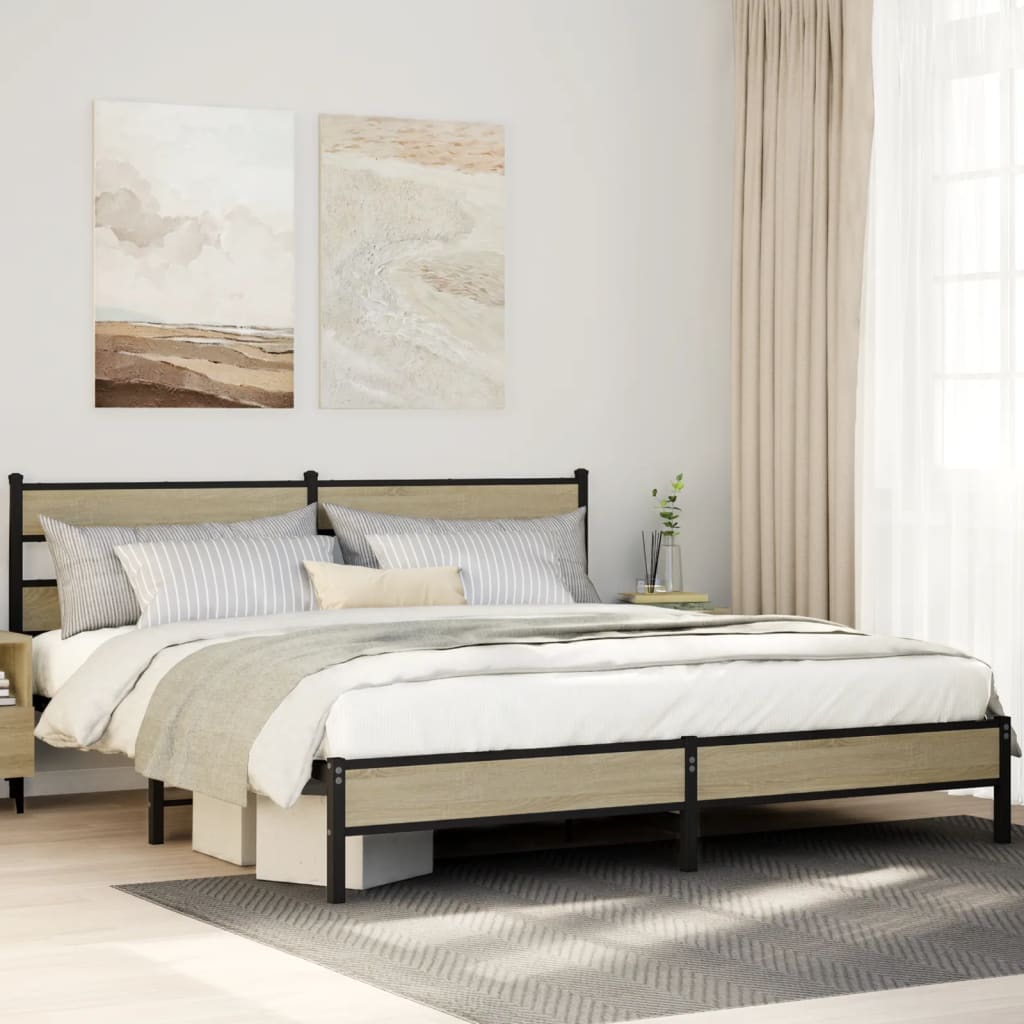 Metal Bedframe Sonoma Oak 180x200cm Super King - Merlin Deals
