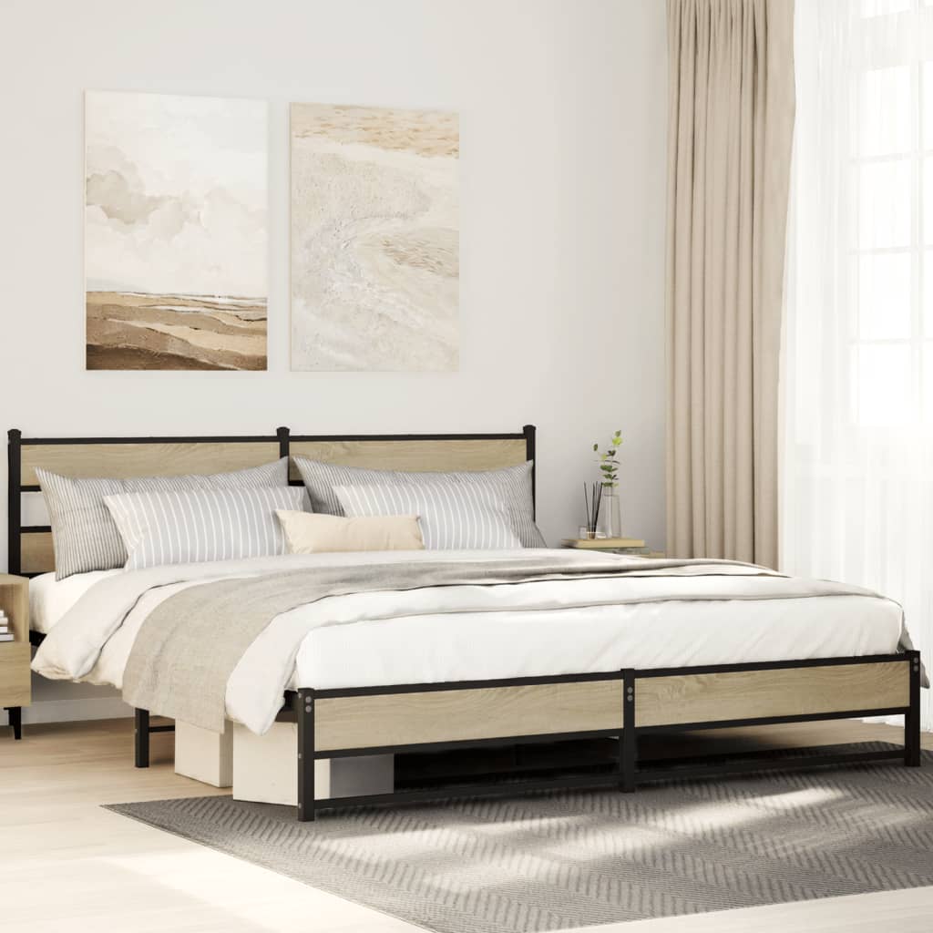 Metal Bedframe Sonoma Oak 200x200cm - Discount Dealers