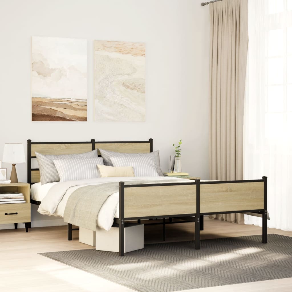 Metal Bedframe Sonoma Oak 160x200cm - Merlin Deals