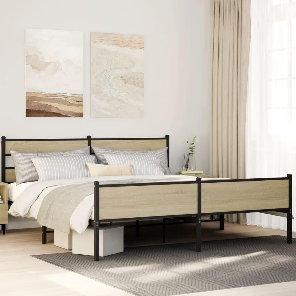 Metal Bedframe Sonoma Oak 193x203cm - Decor Base