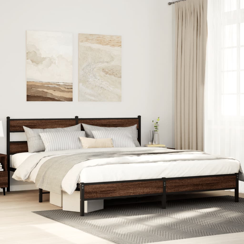 Metal Bedframe Brown Oak 200x200cm - Discount Dealers