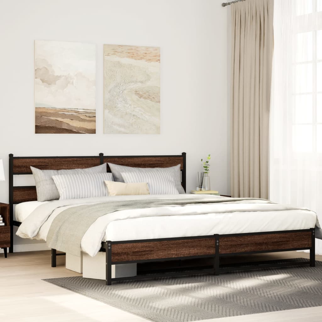Metal Bedframe Brown Oak 183x213cm - Charlotte Dunes