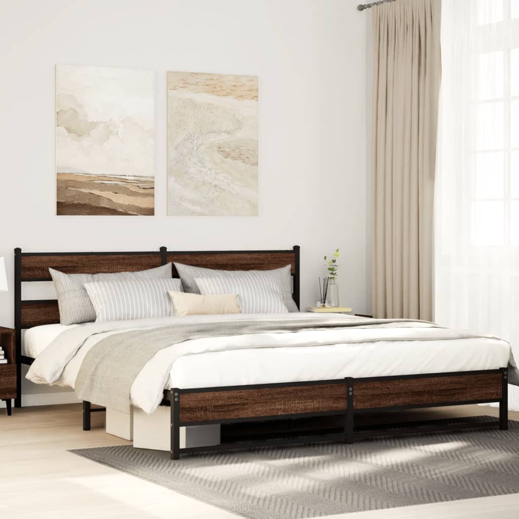 Metal Bedframe Brown Oak 200x200cm - Decor Base