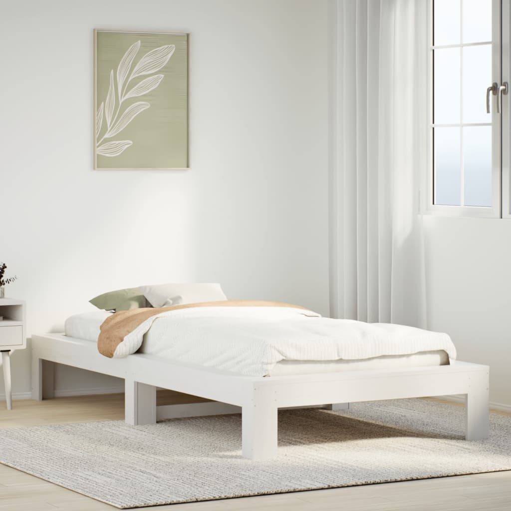Bedframe White 90x200cm Solid Wood Pine - Unbeatable Bargains