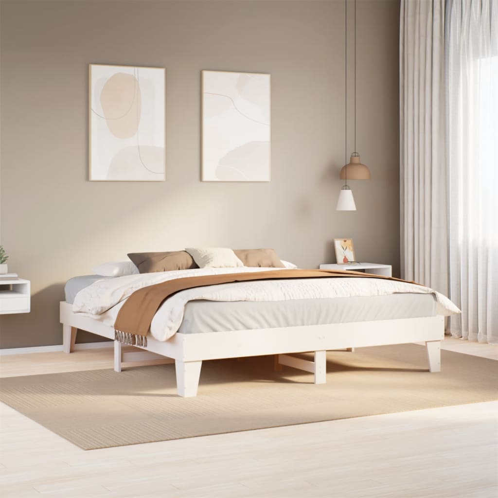 Bedframe White 200x200cm Solid Wood Pine - Merkel Designers