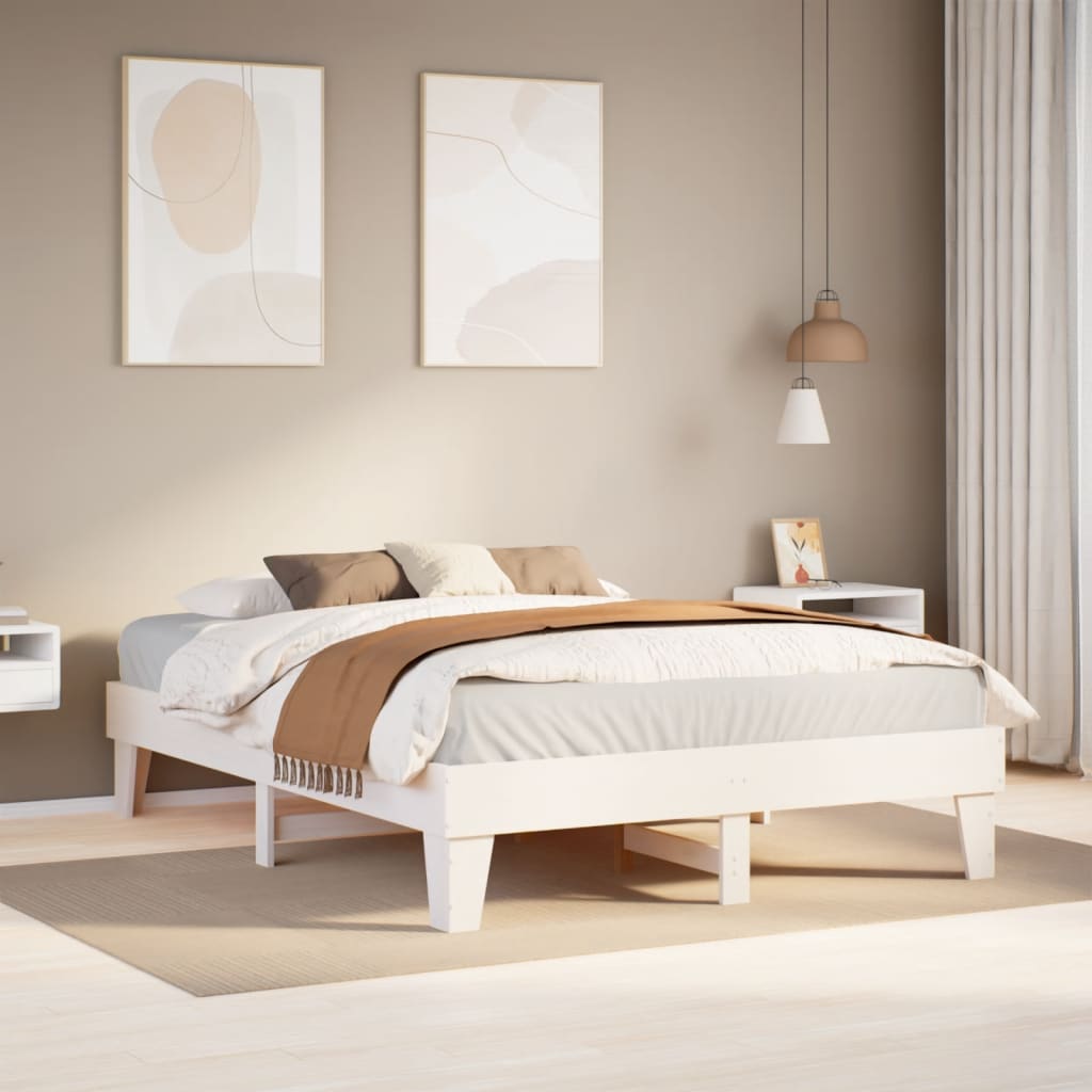 Bedframe White 140x200cm Solid Wood Pine - Design Hut